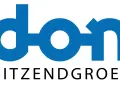Logo DON Uitzendgroep. Niebieski napis DON z białym kółkiem w środku, poniżej czarny napis Uitzendgroep.