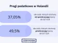Progi podatkowe w Holandii: 37,05% dla dochodów do 68 507 EUR, 49,5% dla wyższych.