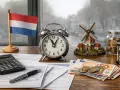 Nederlandse vlag, wekker, geld en molen. Tijd om de belastingdienst po polsku te regelen.