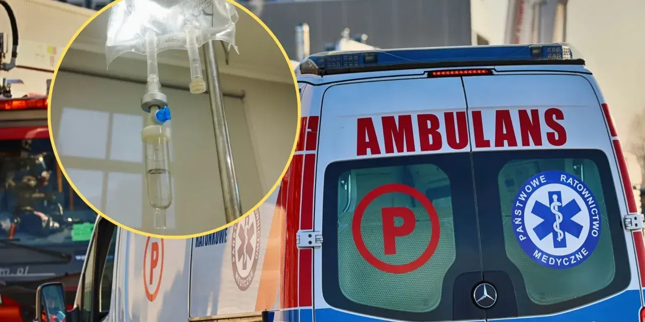Kroplówka w ambulatorium, a obok karetka. Może to być nagły przypadek podczas urlop na żądanie Holandia.