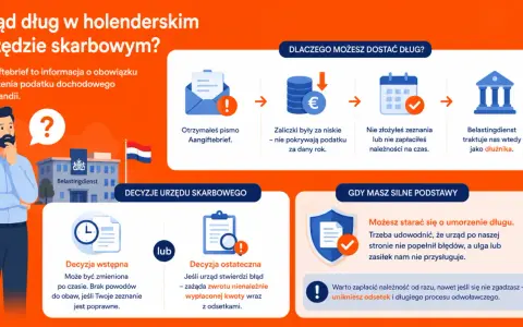 Holenderski urząd skarbowy (Belastingdienst) może uznać Cię za dłużnika, jeśli zaliczki były za niskie lub nie zapłaciłeś na czas. Brak ubezpieczenia w Holandii może prowadzić do takich sytuacji.