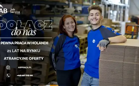 AB agencja pracy zaprasza do pracy w Holandii. Pewna praca, 21 lat na rynku, atrakcyjne oferty. Dołącz do nas!