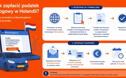 Procedura zapłaty podatku drogowego w Holandii przez Belastingdienst. Krok po kroku: rejestracja, formularz, wysyłka i płatność.