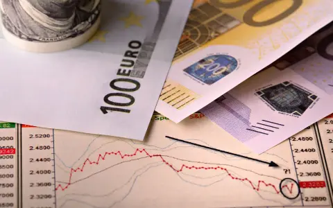 Euro banknoty 100 i 200 na wykresie giełdowym. Wypełniony pit-36 zg wzór.