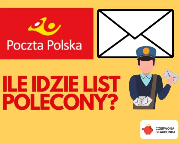 Grafika z logo Poczty Polskiej i pytaniem: "Ile idzie list z Polski do Holandii?". Widoczny listonosz z listami.
