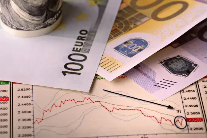 Euro banknoty 100 i 200 na wykresie giełdowym. Wypełniony pit-36 zg wzór.