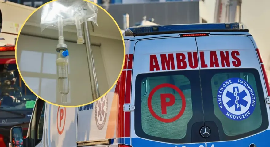 Kroplówka w ambulatorium, a obok karetka. Może to być nagły przypadek podczas urlop na żądanie Holandia.