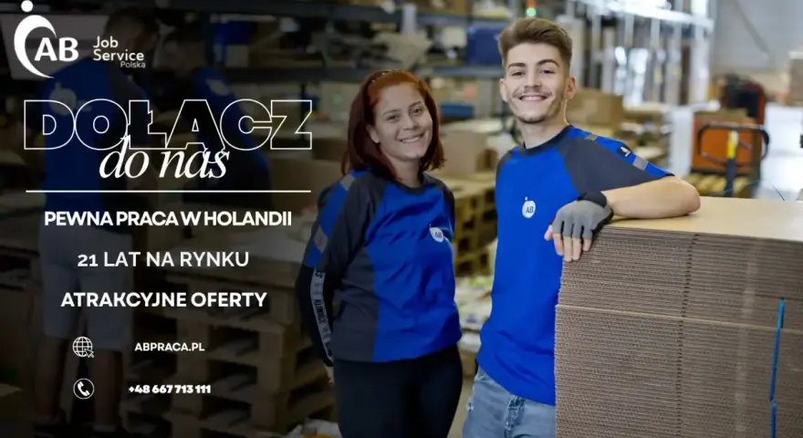 AB agencja pracy zaprasza do pracy w Holandii. Pewna praca, 21 lat na rynku, atrakcyjne oferty. Dołącz do nas!