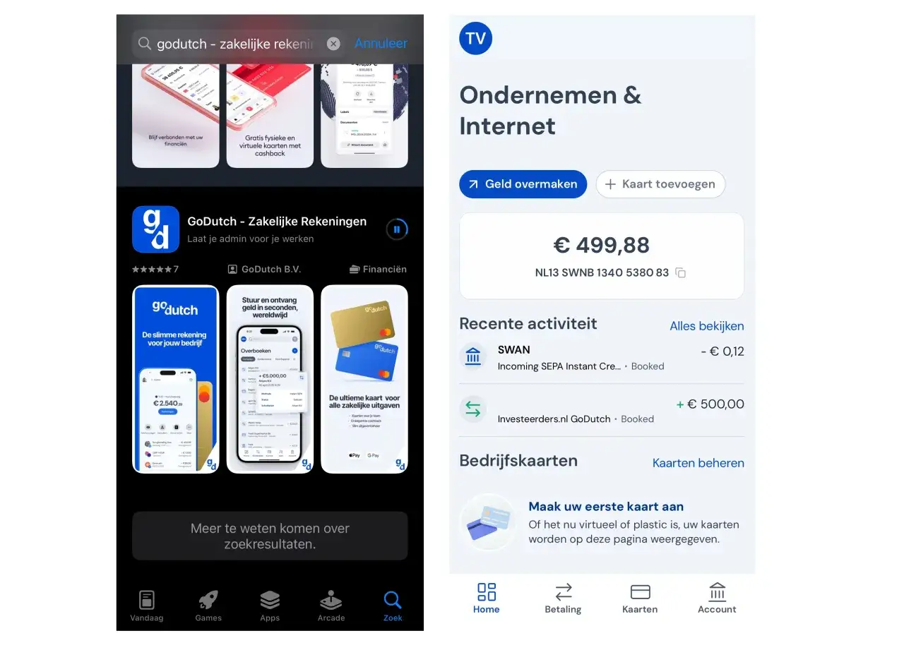 Konto holenderskie bez meldunku: aplikacja GoDutch oferuje zarządzanie finansami firmowymi, karty i przelewy.