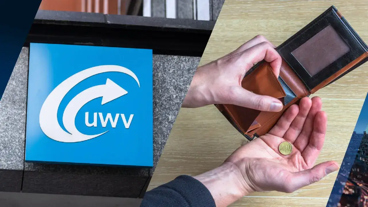 Logo UWV obok pustego portfela i dłoni z monetą. Czy UWV sprawdza konto bankowe?